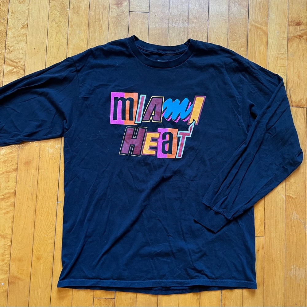 Miami Heat Mashup Long Sleeve T-shirt Men's Size L Black Graphic Print NBA